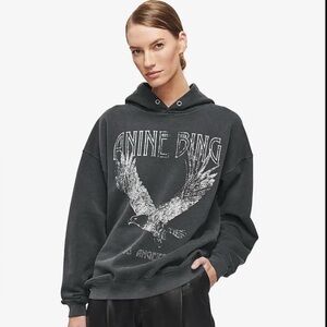 Anine Bing Rowe Hoodie Eagle in Washed Black